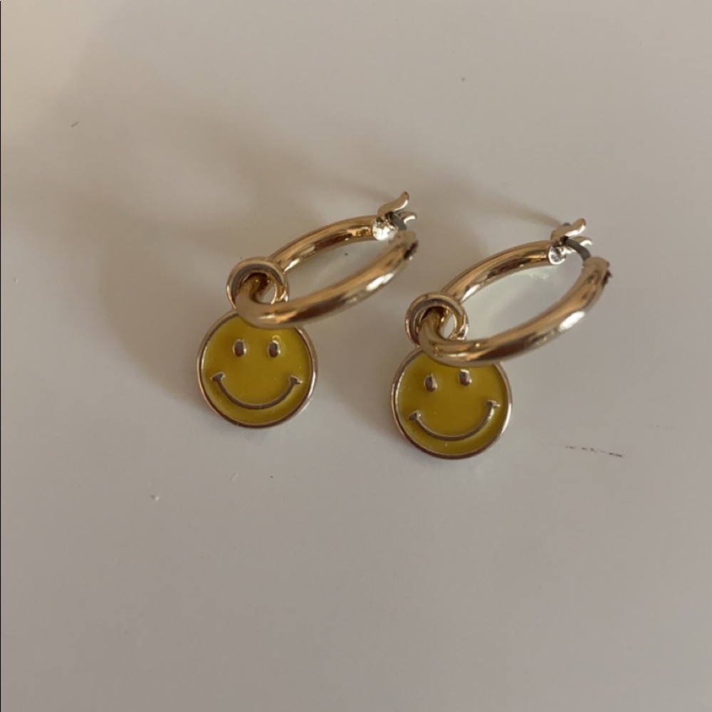 Smiley face gold hoop earrings